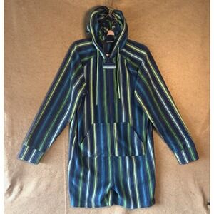 Chubbies Fleece Romper Mens Sz M Blue Hooded Striped One Piece Retro 90s Style
